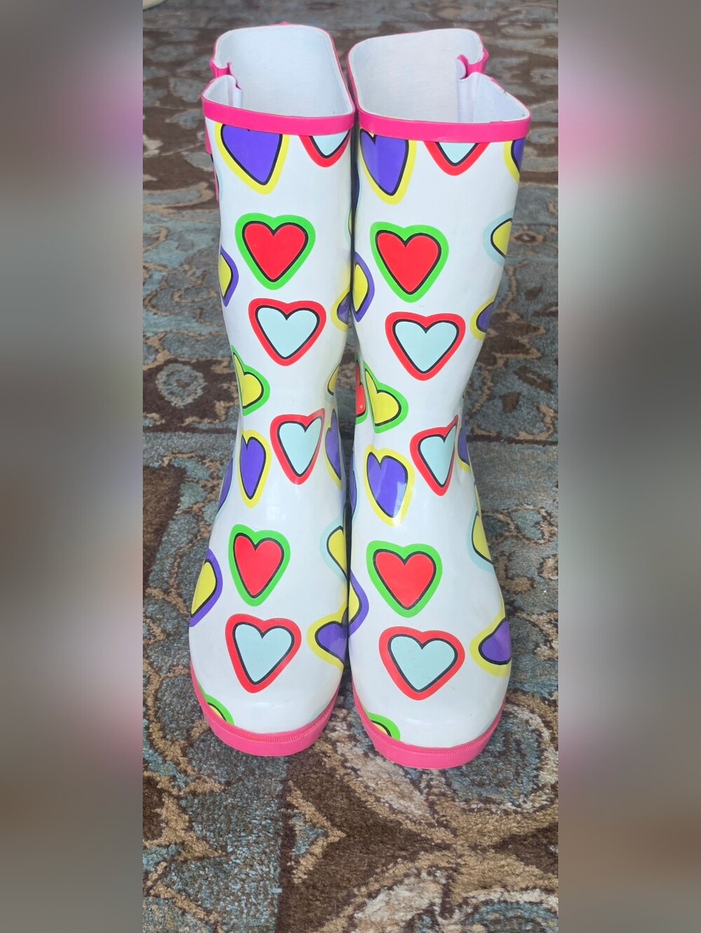 Colorful Rainbow Heart Rain Boots Women's Size 12: DOPAMINE/ VIBRANT/ FESTIVAL